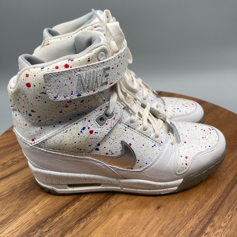 Nike Revolution Sky Hi Shoes Womens Size 9 Paint Splatter Hidden Wedge Sneakers
